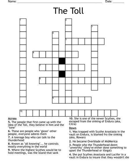 The Crossword Solver finds answers to classic crosswords and cryptic crossword puzzles. . Toll crossword clue